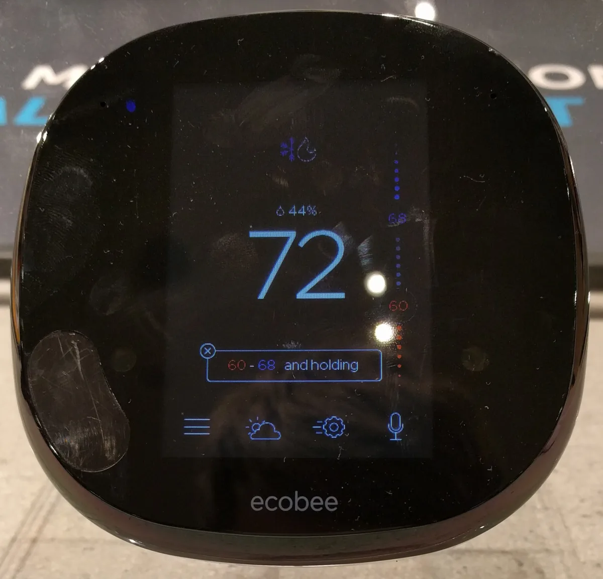 ecobee4 smart thermostat showing a 72-degree temperature setting